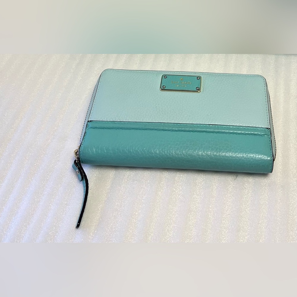 Aqua Teal Kate Spade Oliver Street Megan Grace Blue Leather Zip Around Wallet - Picture 2 of 7